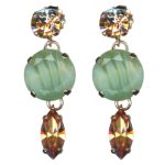 Mariana Earrings Dangling Golden Shadow, Mint Green & Lt Smoked Topaz Austrian Crystals Bolora Dia My Butterfly Coll.