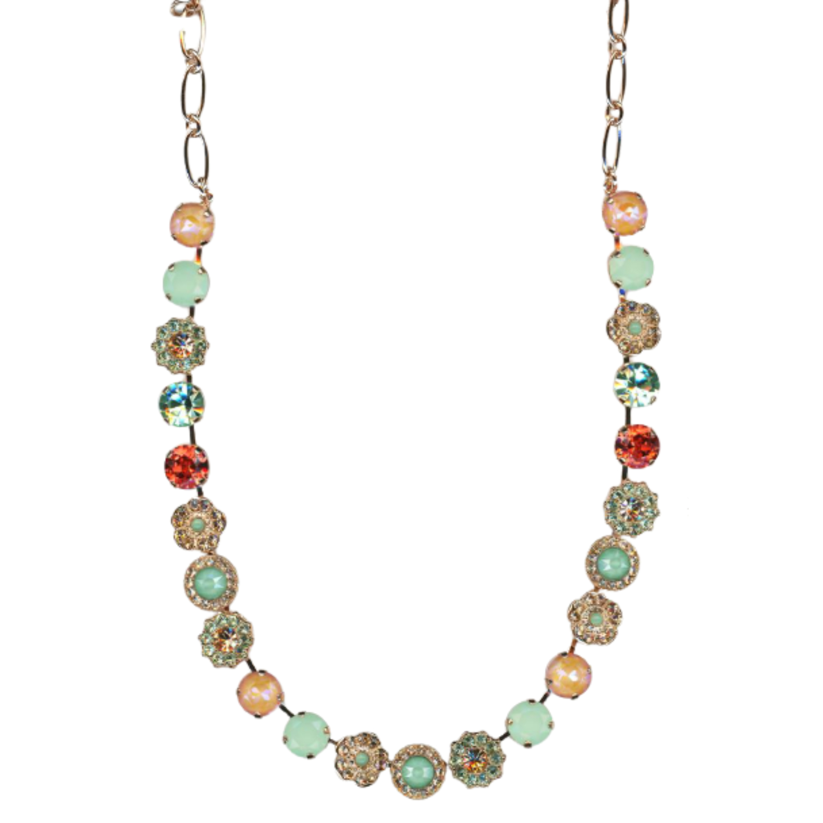 N-3045-2-1120-RG(1) Mariana Necklace Finely Detailed Greens, Padparadscha, Orange Opal & Golden Shadow Austrian Crystals Boloria Dia My Buttefly Coll. - Image 1