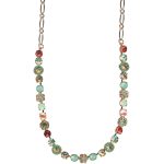 Mariana Necklace Floral in Greens, Golden Shadow, Padparadscha & Orange Opal Austrian Crystals Boloria Dia My Butterfly Coll.
