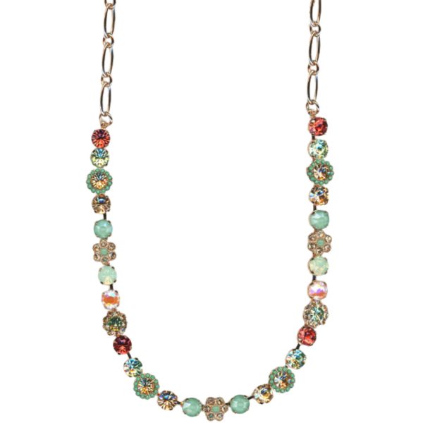 Mariana Necklace Floral in Greens, Golden Shadow, Padparadscha & Orange Opal Austrian Crystals Boloria Dia My Butterfly Coll.