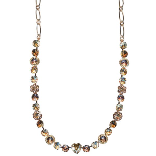 Mariana Necklace Glamorous Floral Heart Golden Shadow, Vintage Rose & Lt Smoked Topaz Austrian Crystals Euploea Core My Butterfly Coll.