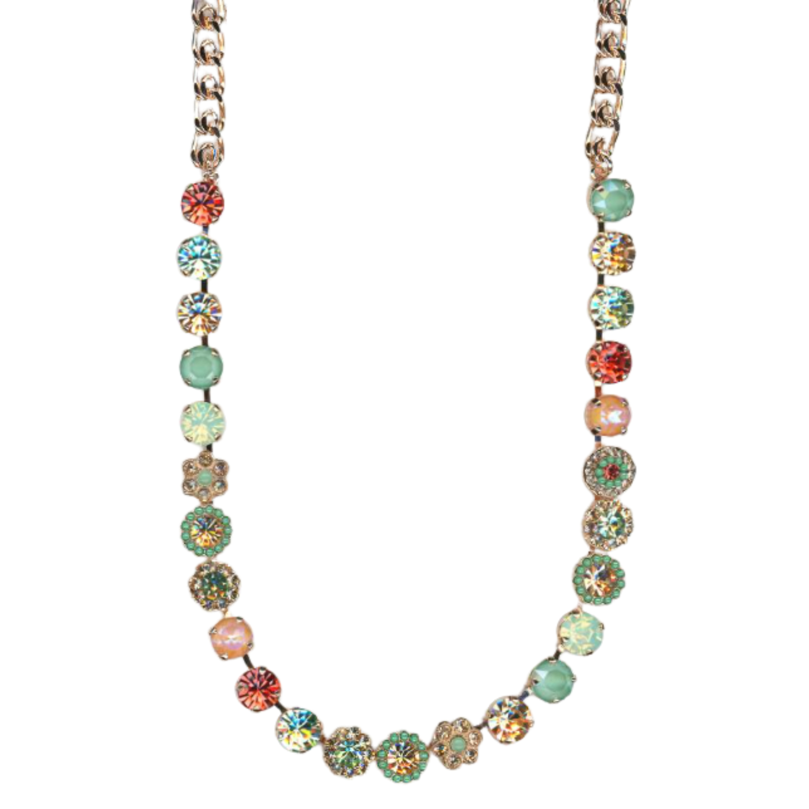 N-3479-1120-RG(1) Mariana Necklace Lovely Floral in Greens, Padparadscha, Orange Opal & Golden Shadow Austrian Crystals Boloria Dia My Butterfly Coll. - Image 1