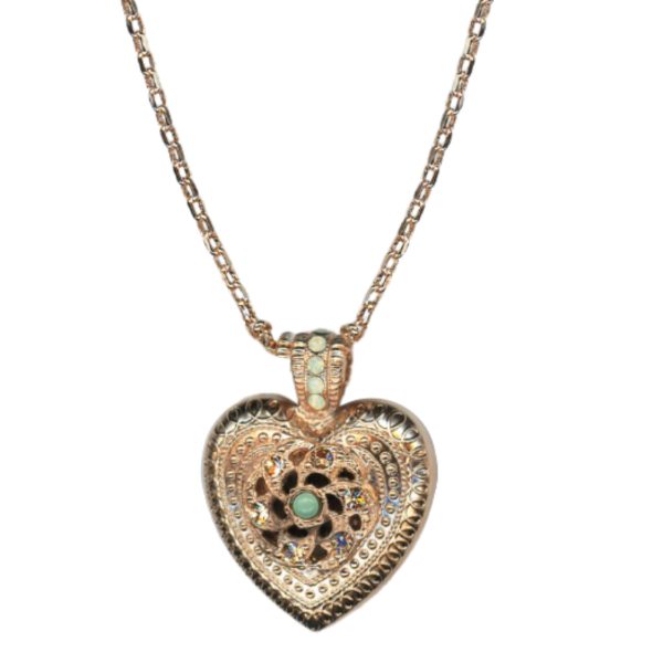 Mariana Necklace Pendant Heart Shaped in Greens & Moonlight Austrian Crystals Boloria Dia My Butterfly Coll.