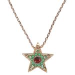 Mariana Necklace Pendant Star Shaped in Greens, Padparadscha & Moonlight Austrian Crystals Boloria Dia My Butterfly Coll.