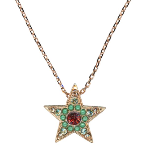 Mariana Necklace Pendant Star Shaped in Greens, Padparadscha & Moonlight Austrian Crystals Boloria Dia My Butterfly Coll.
