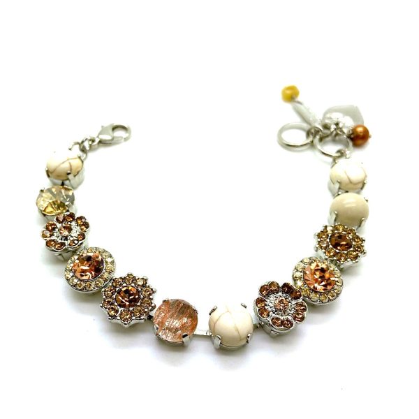 Mariana Bracelet Rutilated Yellow Quartz, White Howlite Minerals w/ Golden Shadow & Browns Austrian Crystals My Treasures Coll.