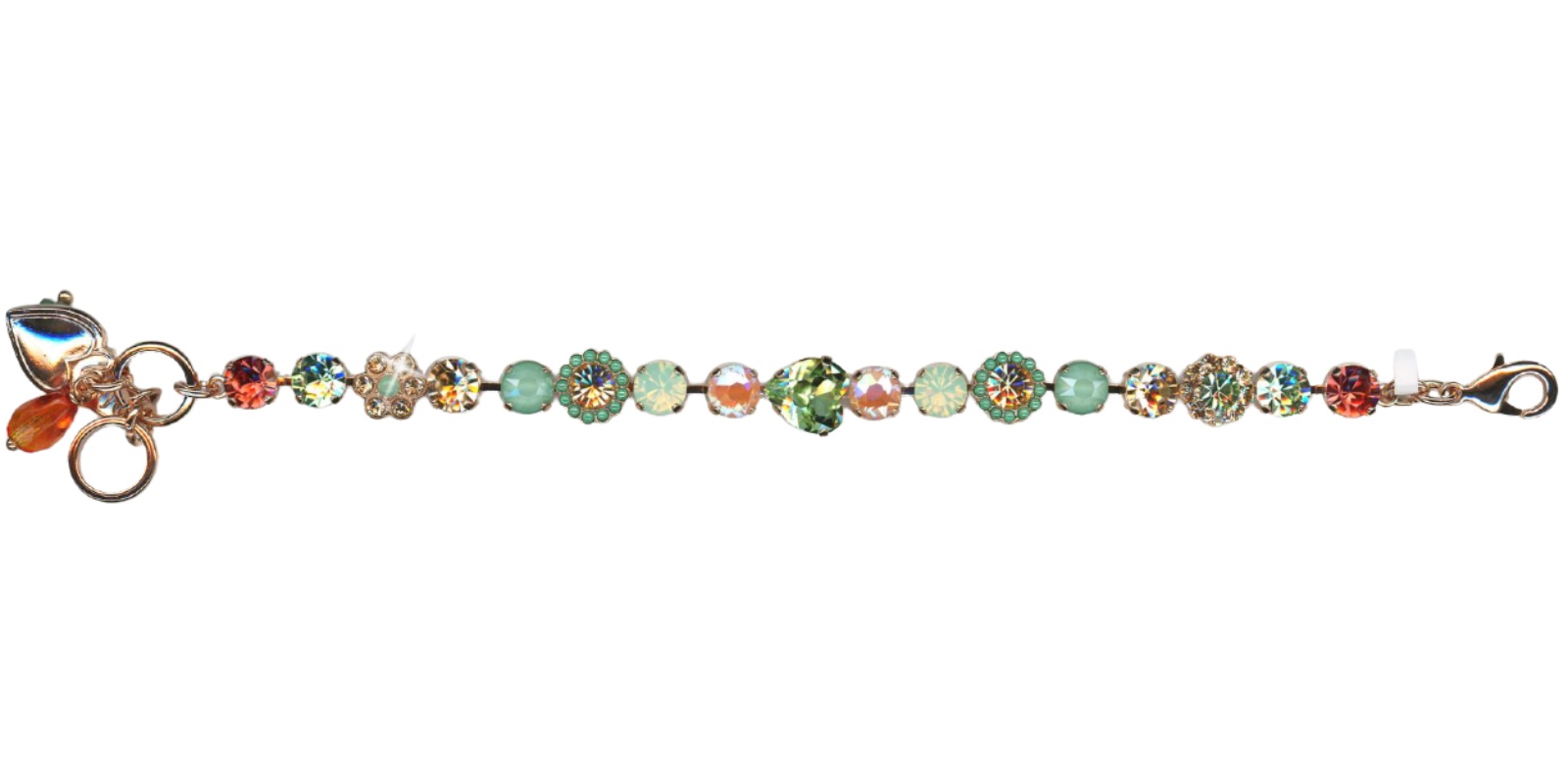 B-4379-11-1120-RG(1) Mariana Bracelet Lovely Floral Sun Kissed Peach, Padparadscha, Greens & Golden Shadow Austrian Crystals Boloria Dia My Butterfly Coll. - Image 1