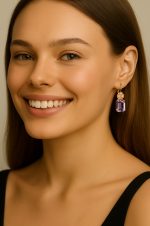 Earrings By Mariana Woman Pearl and Lt. Amethyst Swarovski Crystals - Image 3