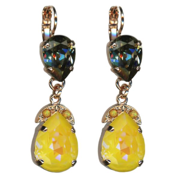 Mariana Earrings Exquisite Dangling Black Diamond & Yellows Austrian Crystals Catopsilia Pomona My Butterfly Coll.