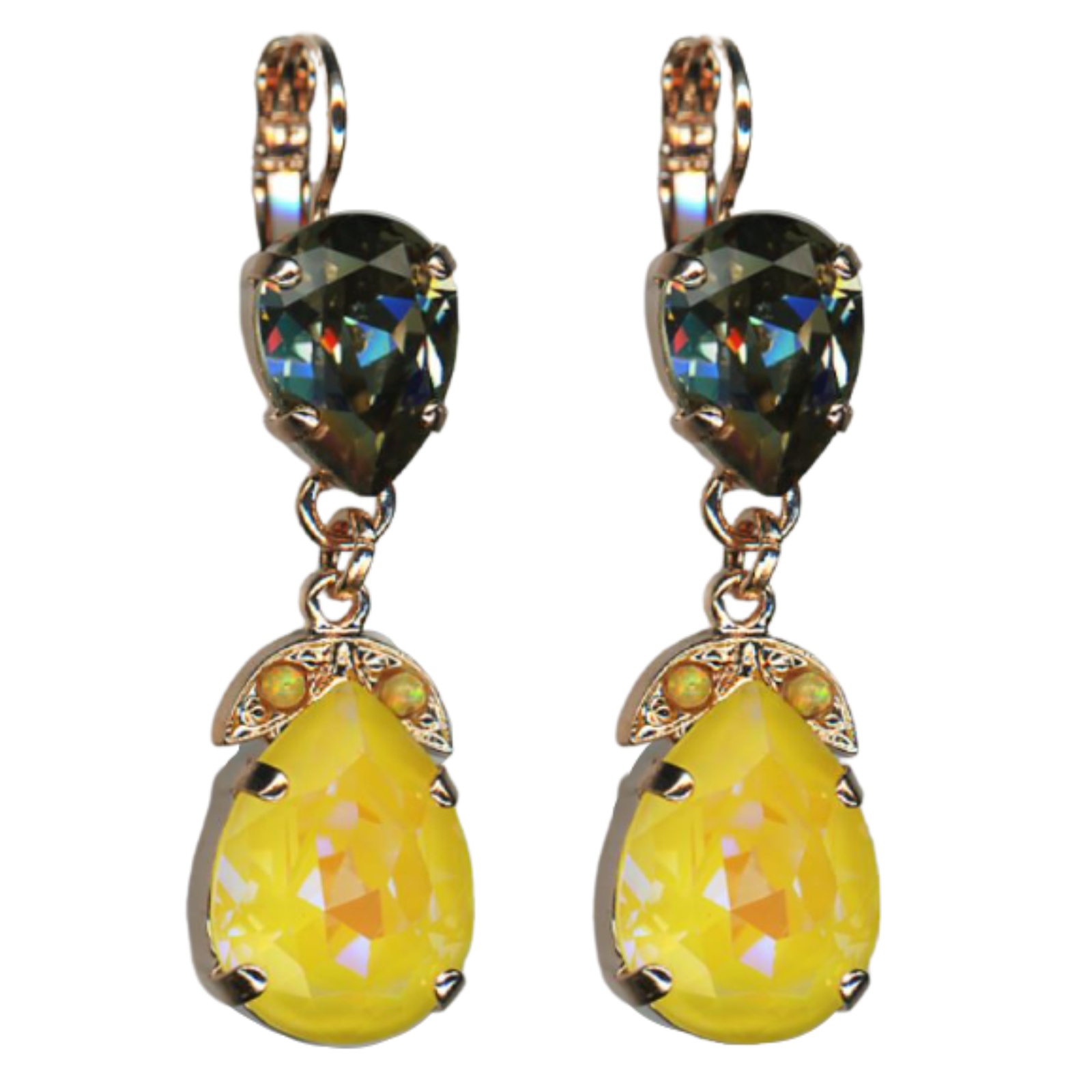 E-1032-4-1121-RG6(1) Mariana Earrings Exquisite Dangling Black Diamond & Yellows Austrian Crystals Catopsilia Pomona My Butterfly Coll. - Image 1