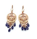 Earrings By Mariana Woman Boho Chic Light Amethyst, Pearl and Tanzanite Swarovski Crystals