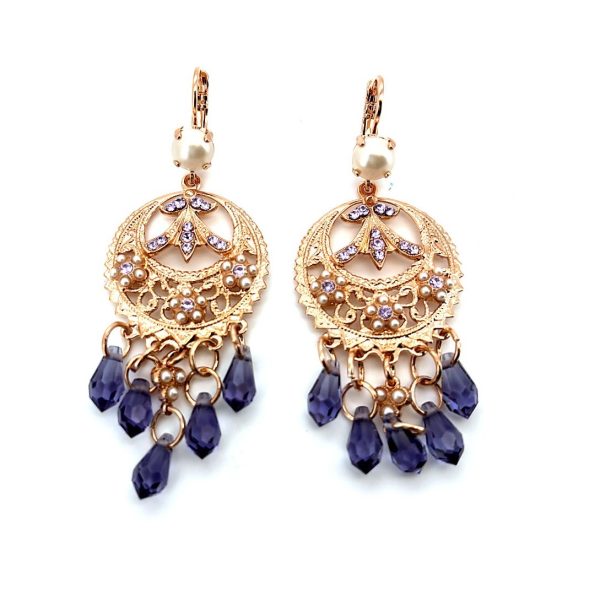 Earrings By Mariana Woman Boho Chic Light Amethyst, Pearl and Tanzanite Swarovski Crystals