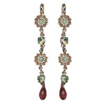 Mariana Earrings Multi Tier Dangling Golden Shadow, Greens & Padparadscha Austrian Crystals Boloria Dia My Butterfly Coll.
