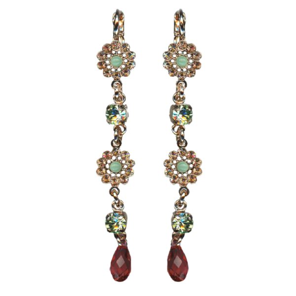 Mariana Earrings Multi Tier Dangling Golden Shadow, Greens & Padparadscha Austrian Crystals Boloria Dia My Butterfly Coll.