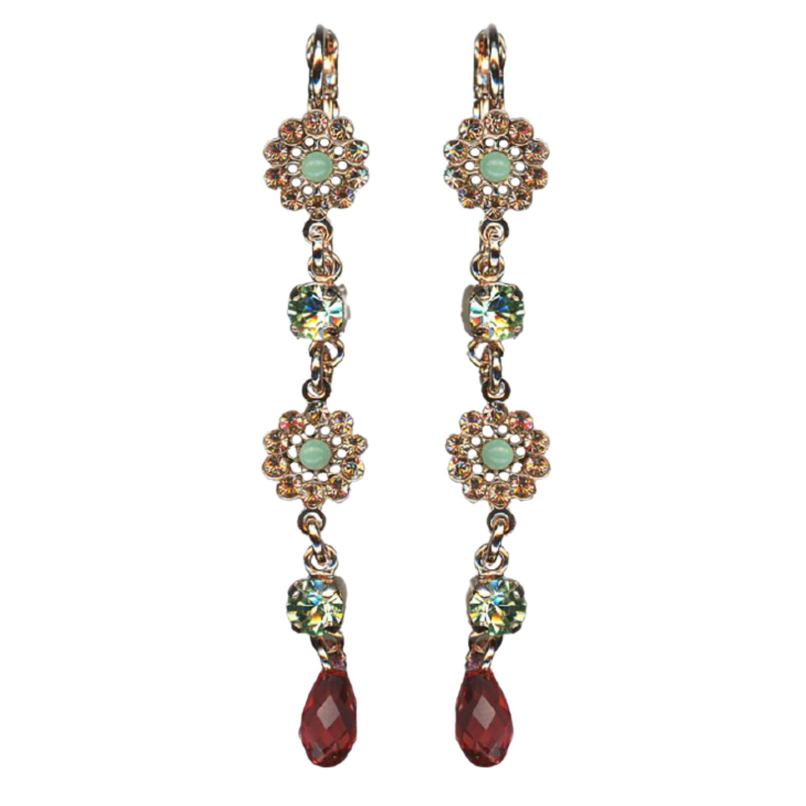 E-1111-3-1120-RG6(1) Mariana Earrings Multi Tier Dangling Golden Shadow, Greens & Padparadscha Austrian Crystals Boloria Dia My Butterfly Coll. - Image 1