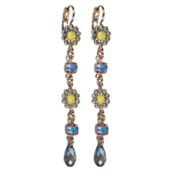 Mariana Earrings Multi Tier Floral AB, Silver Night & Yellow Opal Austrian Crystals Catopsilia Pomona My Butterfly Coll.