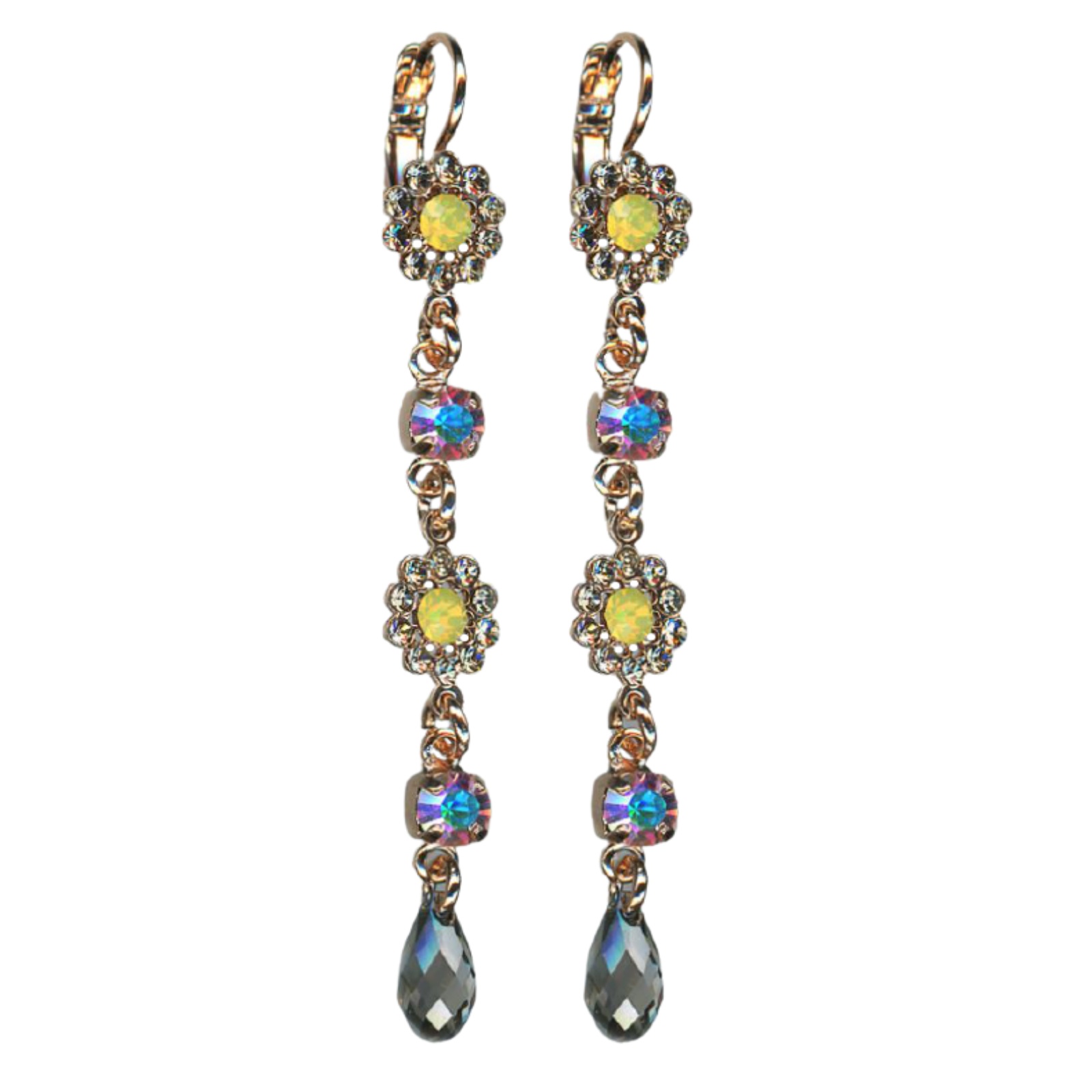 E-1111-3-1121-RG6(1) Mariana Earrings Multi Tier Floral AB, Silver Night & Yellow Opal Austrian Crystals Catopsilia Pomona My Butterfly Coll. - Image 1