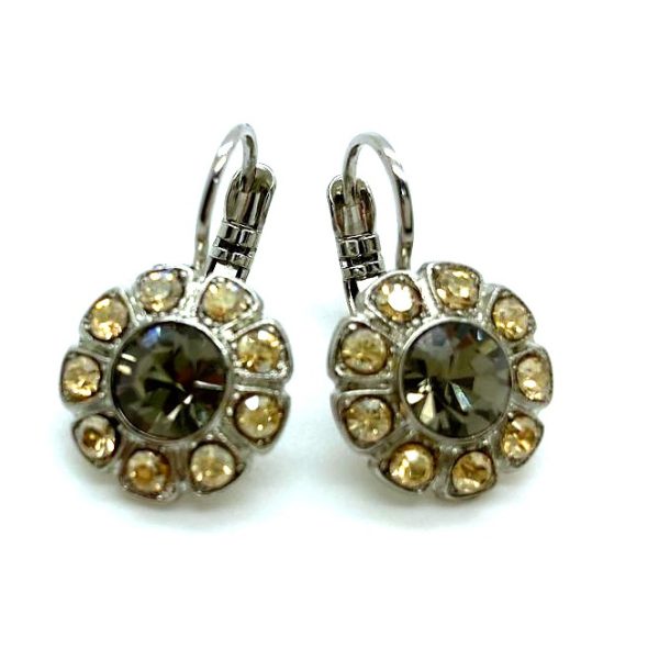 Mariana Earrings Floral in Golden Shadow & Blk Diamond Austrian Crystals Earl Grey Tea Time Coll.