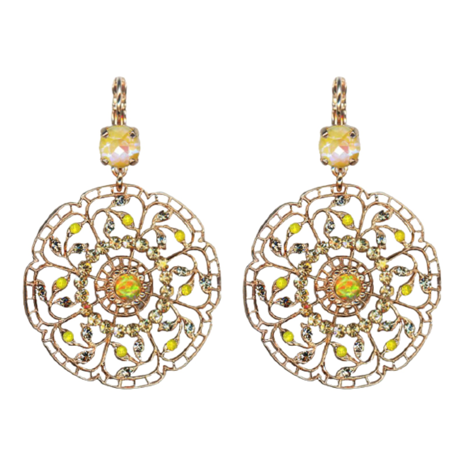 E-1210-1121-RG6(1) Mariana Earrings Boho Gypsy Yellows & Blk Diamond Austrian Crystals Catopsilia Pomona My Butterfly Coll. - Image 1