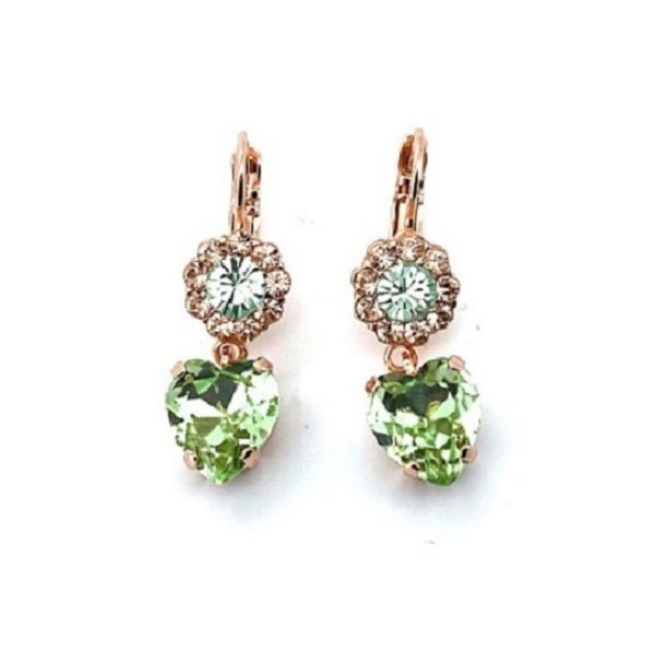 Mariana Earrings Floral Heart Dangling Chrysolite & Golden Shadow Austrian Crystals Boloria Dia My Butterfly Coll.