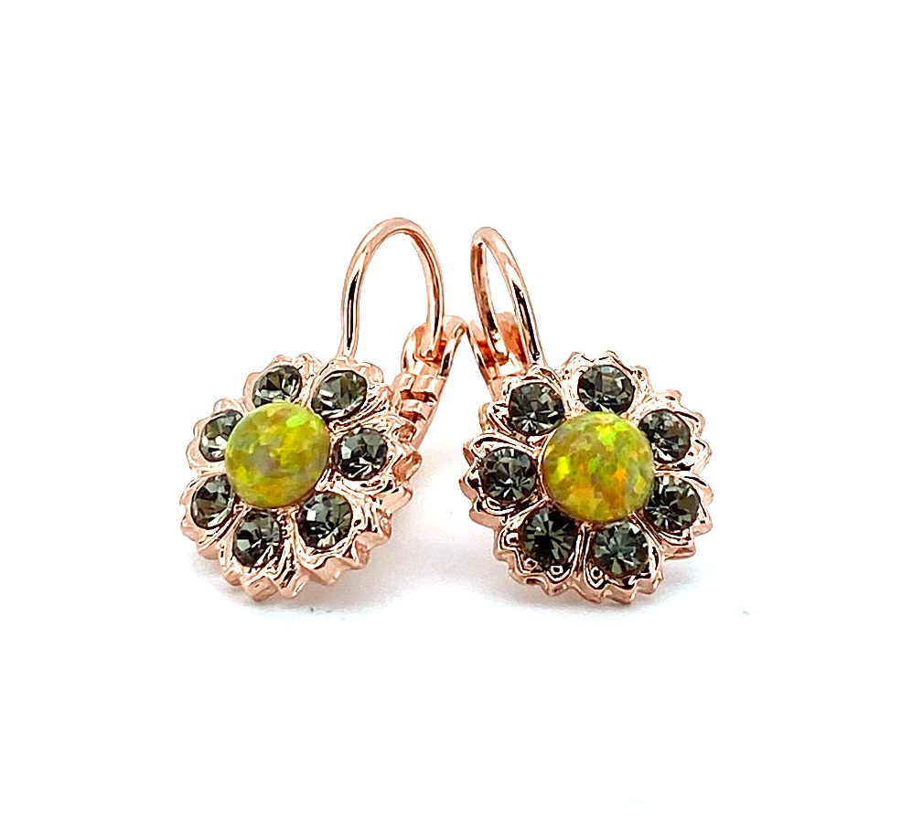 E-1411-2-1121-RG6 (1) Earrings By Mariana My Butterfly Coll. Floral Black Diamond & Yellow Synthetic Opal Swarovski Crystals - Image 1