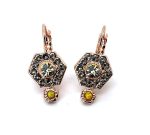 Earrings By Mariana Woman Hexagon Shaped Tabac and Yellows Swarovski Crystals - Image 3