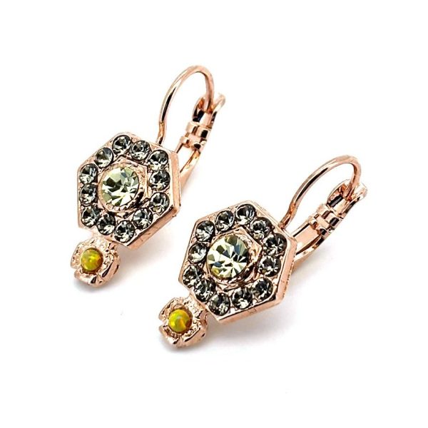 Earrings By Mariana Woman Hexagon Shaped Tabac and Yellows Swarovski Crystals