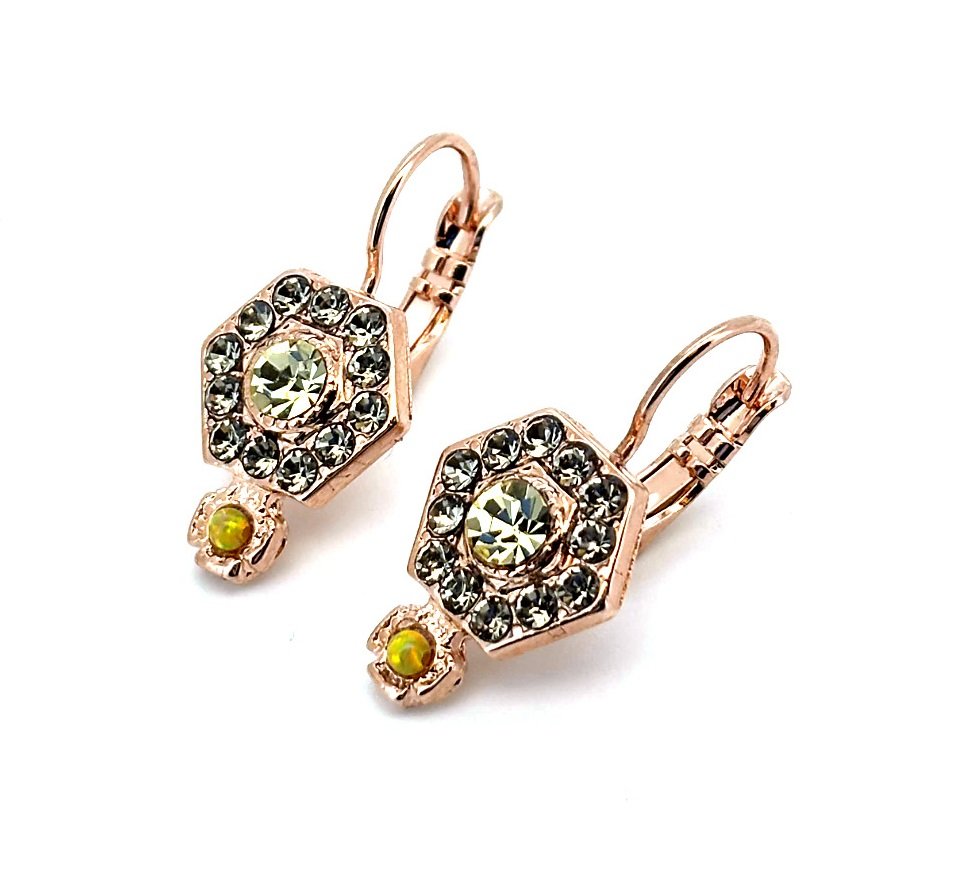 E-1411-3-1121-RG6 (3) Earrings By Mariana Woman Hexagon Shaped Tabac and Yellows Swarovski Crystals - Image 1