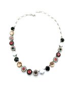 Mariana Necklace Luxurious Jet, Padparascha, White Opal, Lt Peach & Lt Silk Austrian Crystals Pomegranate Silk Road Coll.