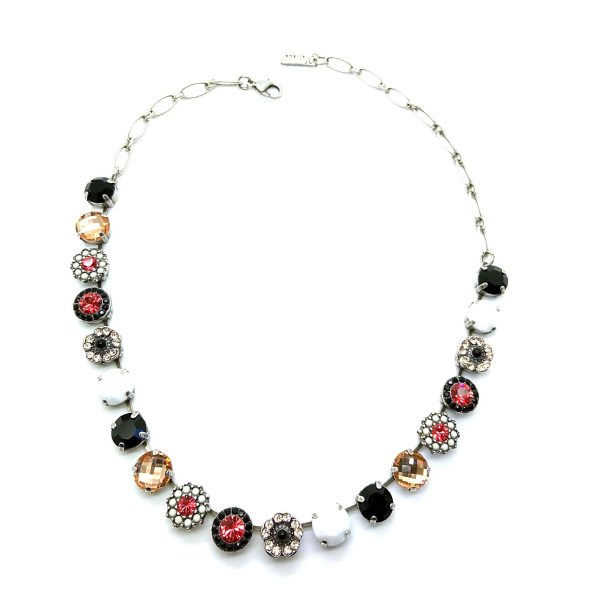 Mariana Necklace Luxurious Jet, Padparascha, White Opal, Lt Peach & Lt Silk Austrian Crystals Pomegranate Silk Road Coll.