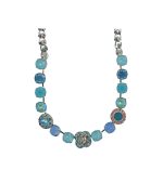 Mariana Necklace Blue & Orange Flower Austrian Crystals Bird Of Paradise Botanica Coll.