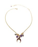 Mariana Necklace Pendant Wildberry / Misty Coll. Crescent Moon Amethyst Mineral, Iridescent Purple Pearl & Lt Amethyst Austrian Crystals - Image 2