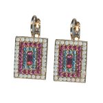 Mariana Earrings Fab Rectangle Blue, Pink, White Austrian Crystals Memories of Montmartre Coll.