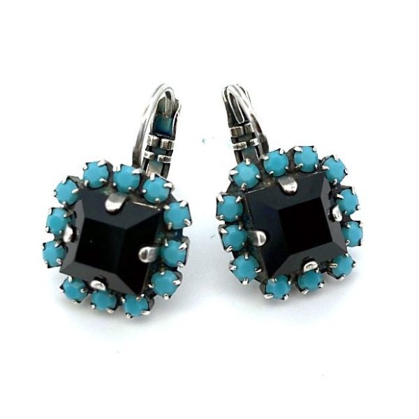 Mariana Earrings  Africa Coll. Beautiful Jet Black & Caribbean Blue Opal Austrian Crystals