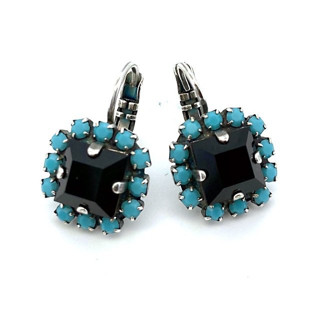 E-1002-3-1081-SP6 (1) Mariana Earrings Africa Coll. Beautiful Jet Black & Caribbean Blue Opal Austrian Crystals - Image 1