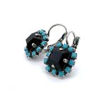 Mariana Earrings  Africa Coll. Beautiful Jet Black & Caribbean Blue Opal Austrian Crystals - Image 3