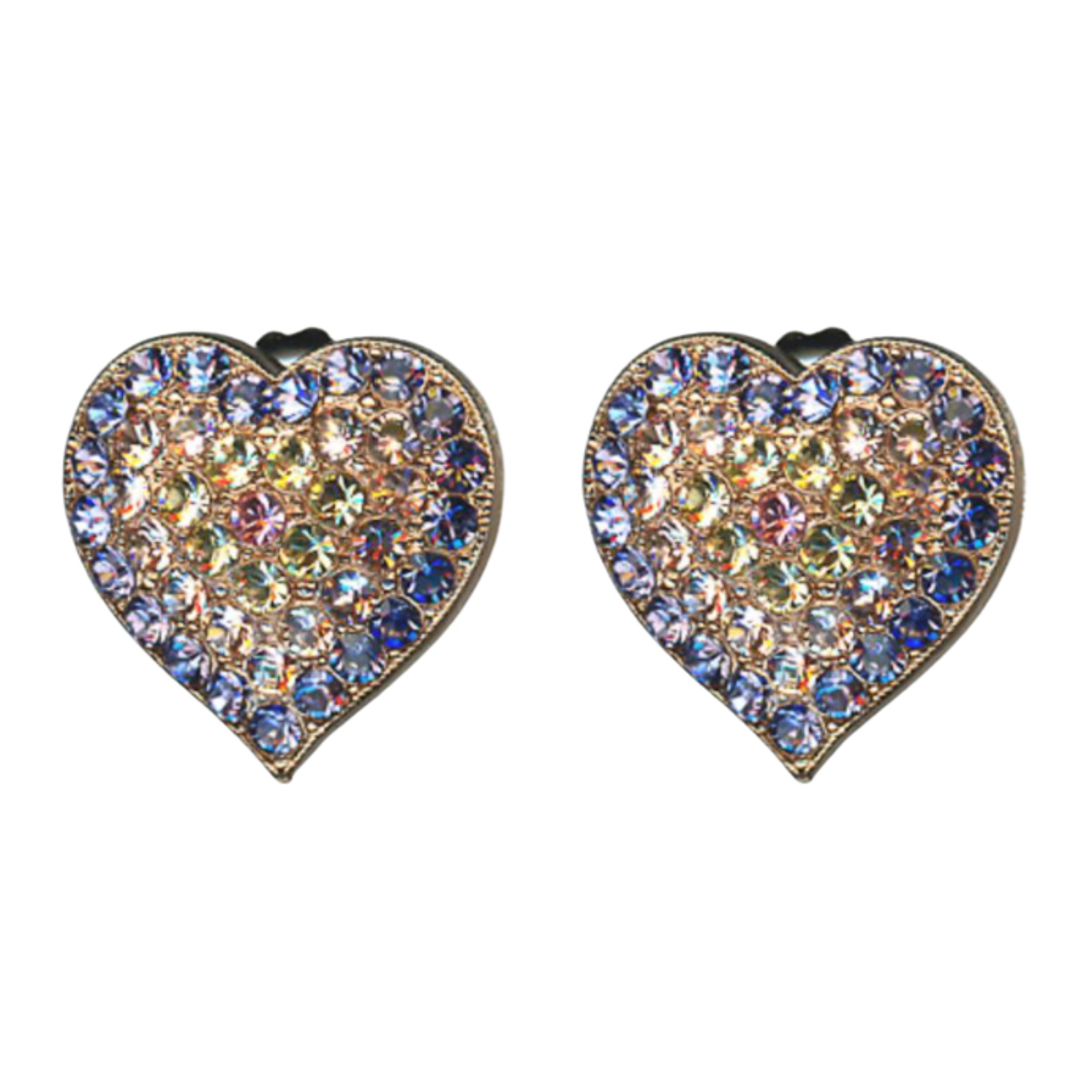 E-1007-1122-RG2(1) Mariana Earrings Heart Shaped Tanzanite, Golden Shadow, Jonquil & Lt Rose Austrian Crystals Travelara My Butterfly Coll. - Image 1