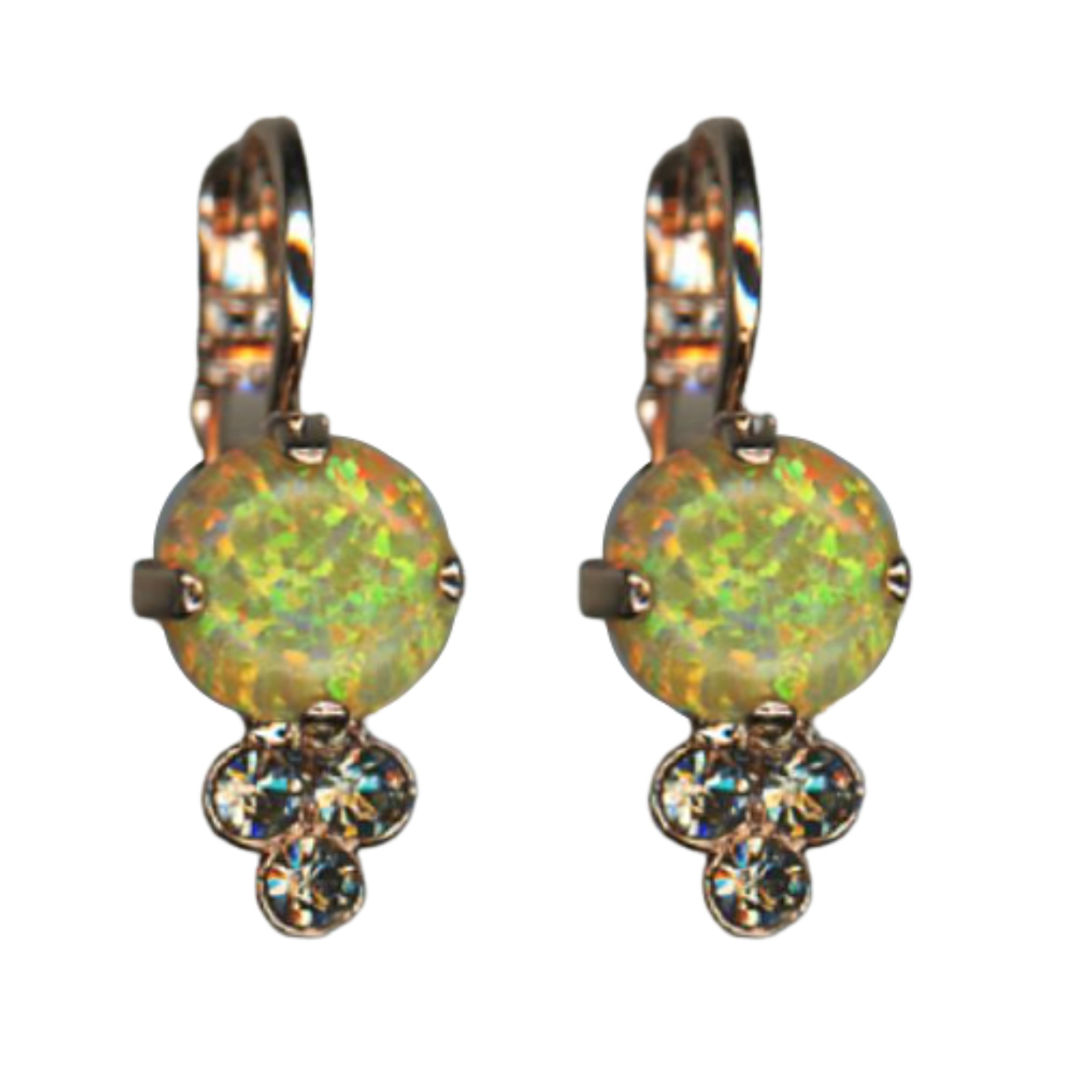 E-1010SO-M1121-RG6(1) Mariana Earrings Alluring Yellow Synthetic Opal Mineral & Tabac Austrian Crystals Catopsilia Pomona My Butterfly Coll. - Image 1