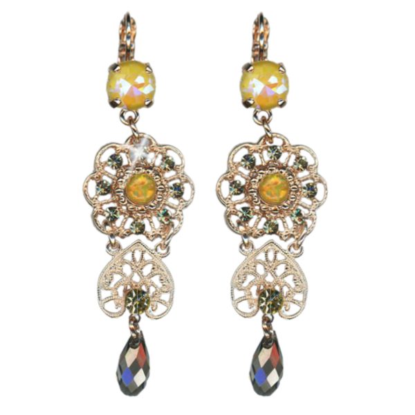 Mariana Earrings Dangling Yellows, Blk Dia & Tabac Austrian Crystals Catopsilia Pomona My Butterfly Coll.