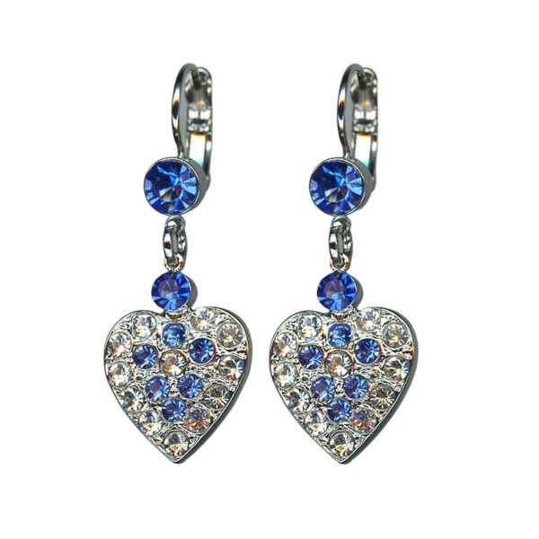 Mariana Earrings Dangling Heart Shape Clear & Sapphire Blue Austrian Crystals My Treasures Coll.