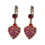 Mariana Earrings Dangling Heart Shape Siam & Fuchsia Austrian Crystals Hibiscus Tea Time Coll.