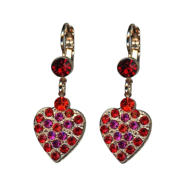 Mariana Earrings Dangling Heart Shape Siam & Fuchsia Austrian Crystals Hibiscus Tea Time Coll.
