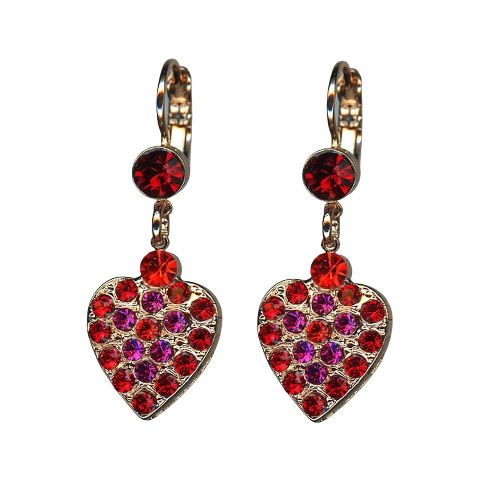 E-1019-5-1135-RG6 Mariana Earrings Dangling Heart Shape Siam & Fuchsia Austrian Crystals Hibiscus Tea Time Coll. - Image 1