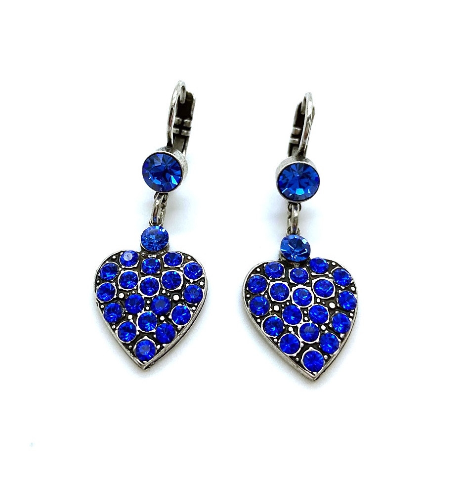 E-1019-5-206206-SP6 (3) Earrings By Mariana Woman Dangling Heart Shape Sapphire Blue Swarovski Crystals - Image 1