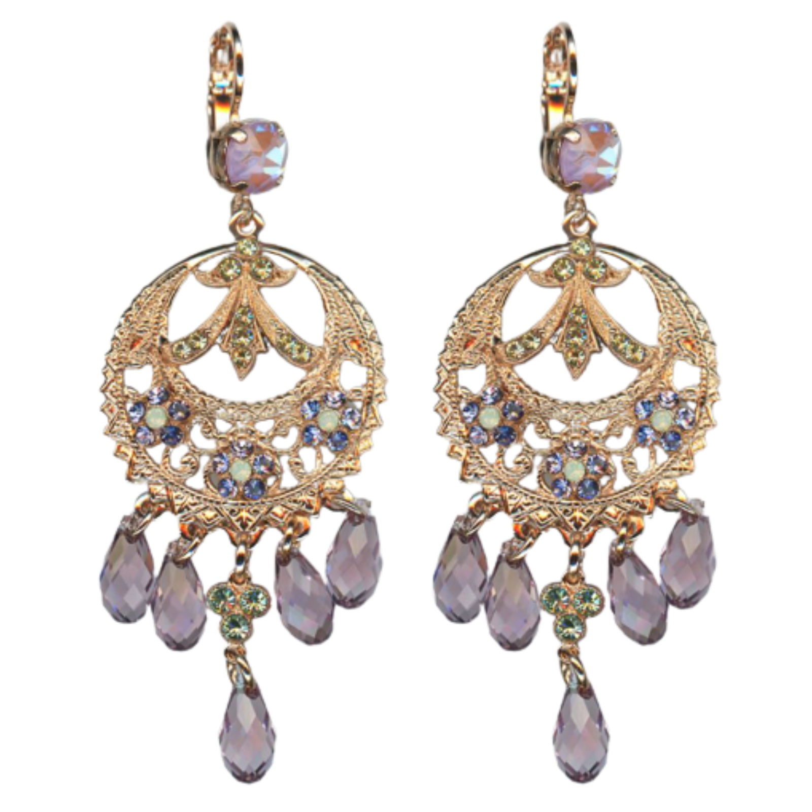 E-1043-1-1122-RG6(1) Mariana Earrings Boho Gypsy in Purples, Greens & Jonquil Austrian Crystals Travelara My Butterfly Coll. - Image 1
