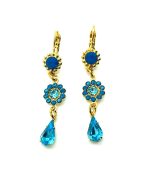 Mariana Earrings Floral Dangling Blues Austrian Crystals Zambezi Africa Coll. Yellow Gold
