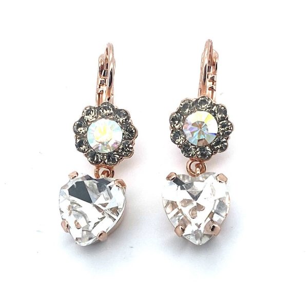 Earrings By Mariana My Butterfly Coll. Floral & Heart Dangling Tabak, AB & Clear Austrian Crystals