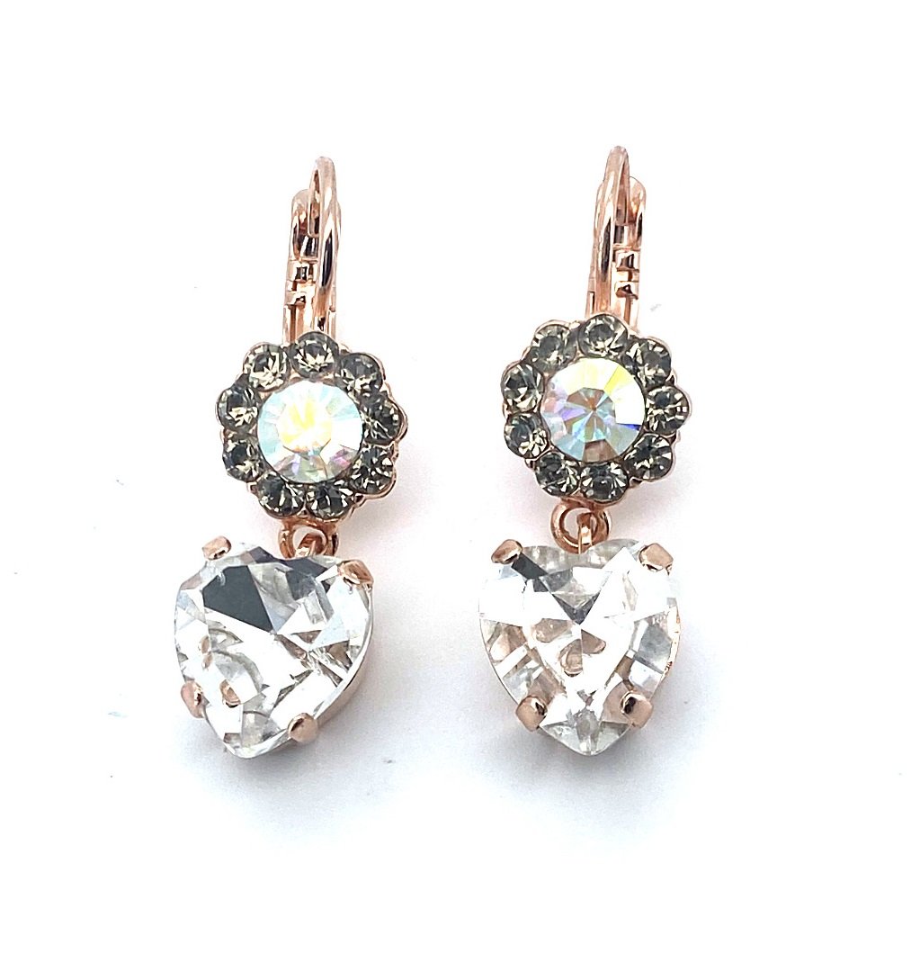 E-1379-11-1121-RG6 (1) Earrings By Mariana My Butterfly Coll. Floral & Heart Dangling Tabak, AB & Clear Austrian Crystals - Image 1