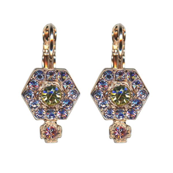 Mariana Earrings Hexagon Shaped Tanzanite, Jonquil & Lt Rose Austrian Crystals Travelara My Butterfly Coll.