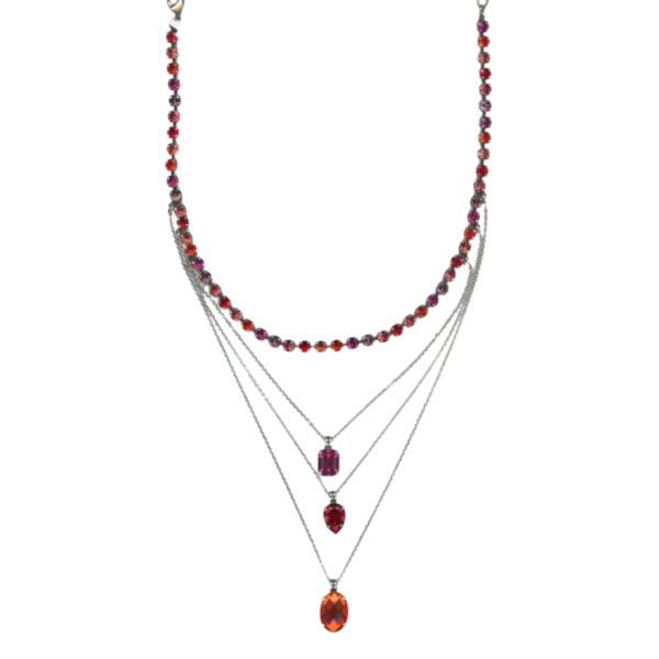 Mariana Necklace Stunning Multi Tier Tangerine, Siam & Fuchsia Austrian Crystals Sorbet Delight Winter 2021 Coll.